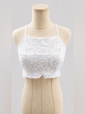 Aerie White Lace High Neck Racerback Bralette Size Large